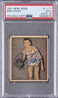 1951 Berk Ross #1-11 Bob Cousy Signed Rookie Card – PSA EX 5, PSA/DNA 10